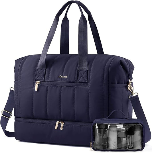 LOVEVOOK Travel Duffle Bag,Puffer Weekender Bags For Women with Shoe Compartment,42L Carry On Overnight Duffel Bag For Airplanes,Hospital Bag for Labor and Delivery,2Pcs Set
