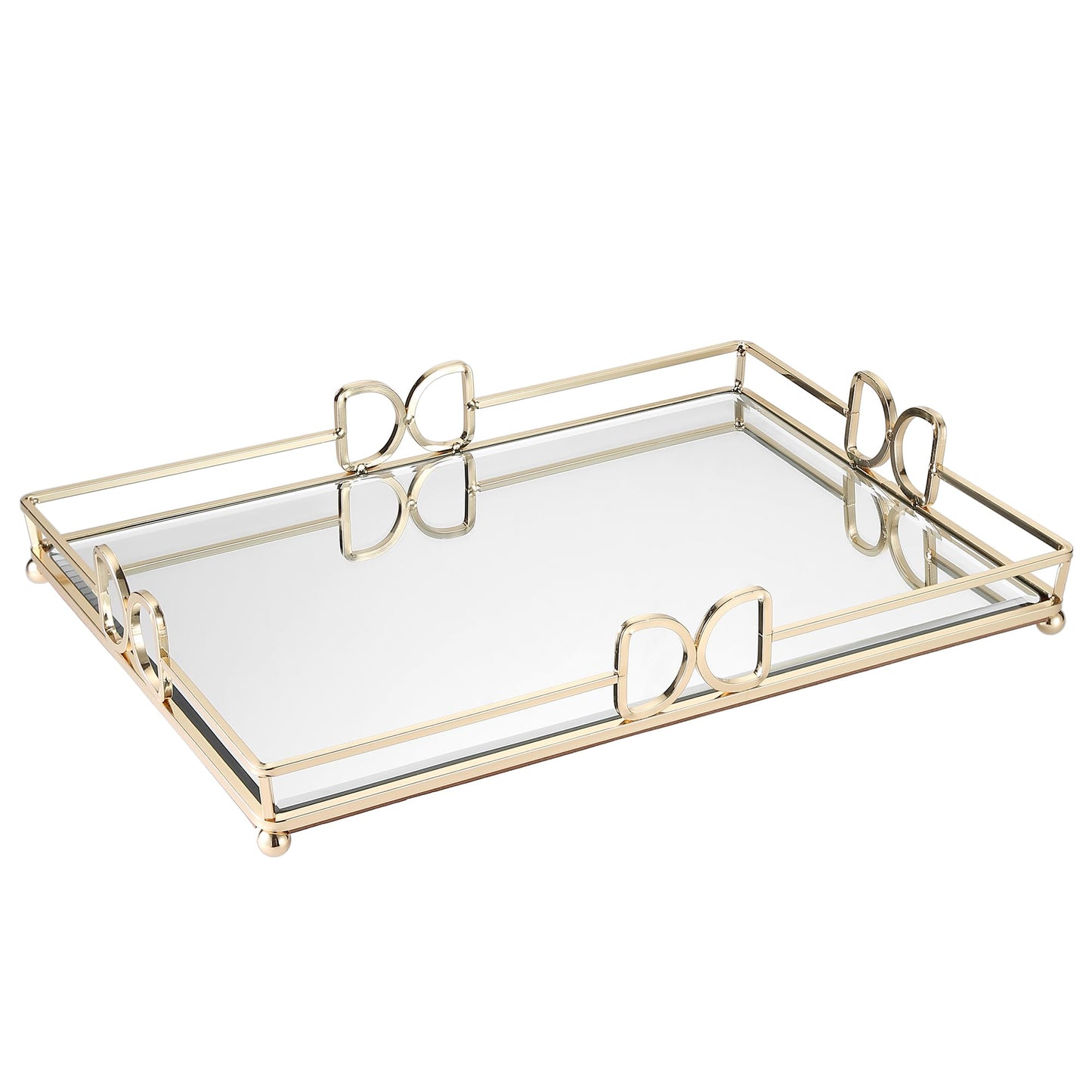 HAIGOUER Large Gold Mirrored Tray for Makeup Vanity, 14x10 Entire Length Perfume Organizer for Dresser Top, Elegant Decorative Countertop Storage