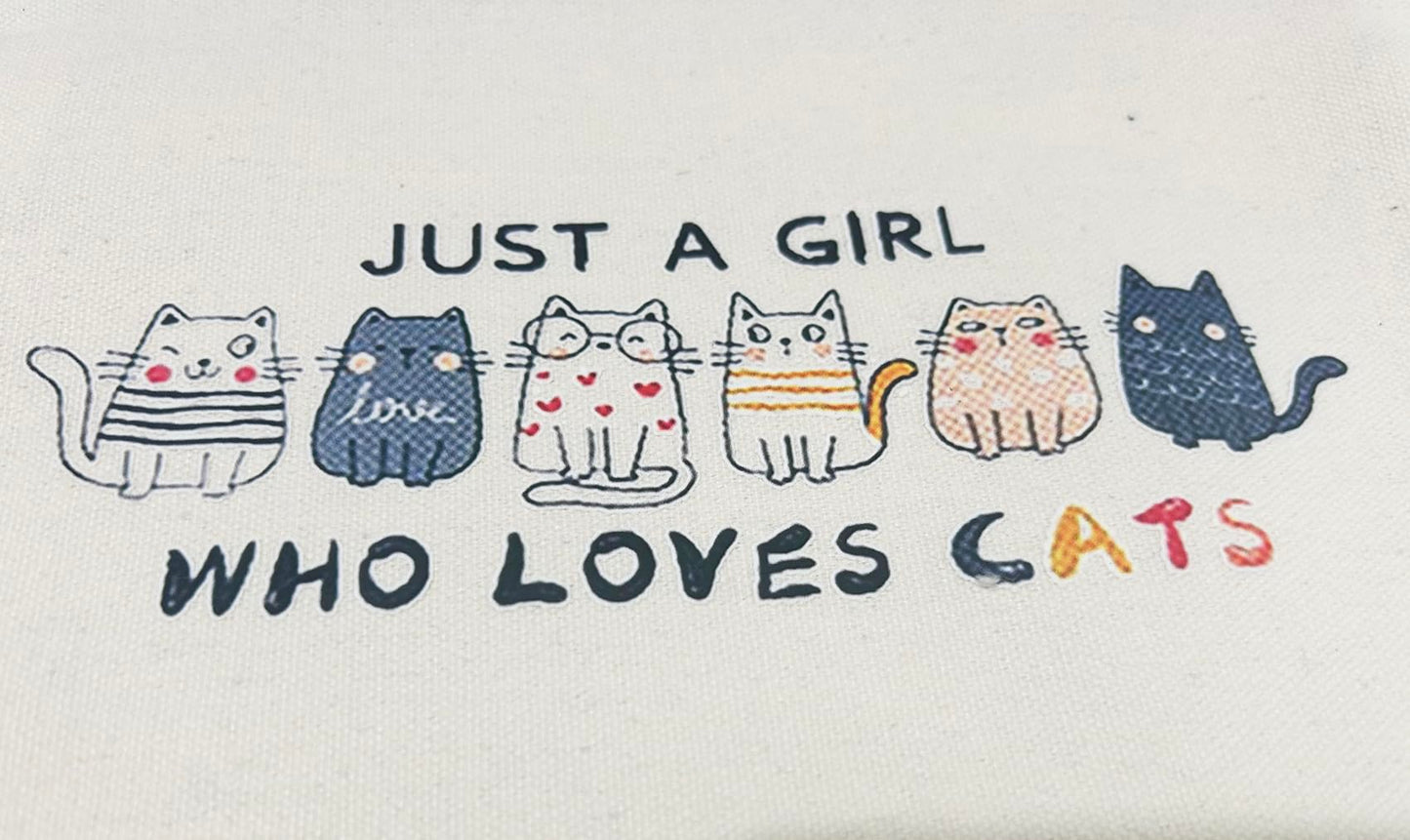 Pebarmnt Cat Lovers Makeup Bag Canvas Cosmetic Pouch with Cute Cats Design Just A Girl Who Loves Cats (cat)