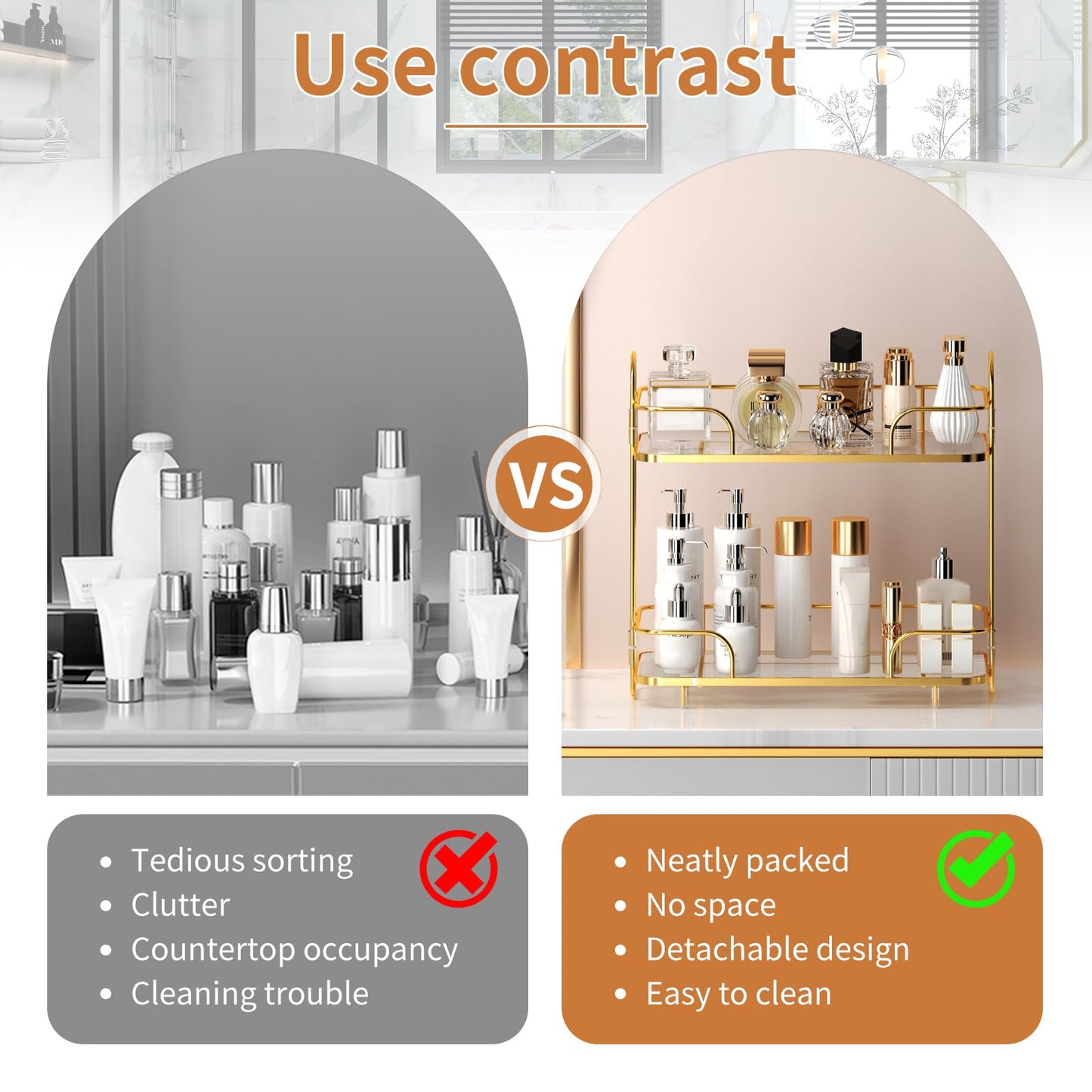 2 Tier Corner Bathroom Counter Organizer, Cosmetic Skincare Organizer, Bathroom Countertop Perfume Tray Vanity Organizer, Kitchen Spice Corner Storage Shelf