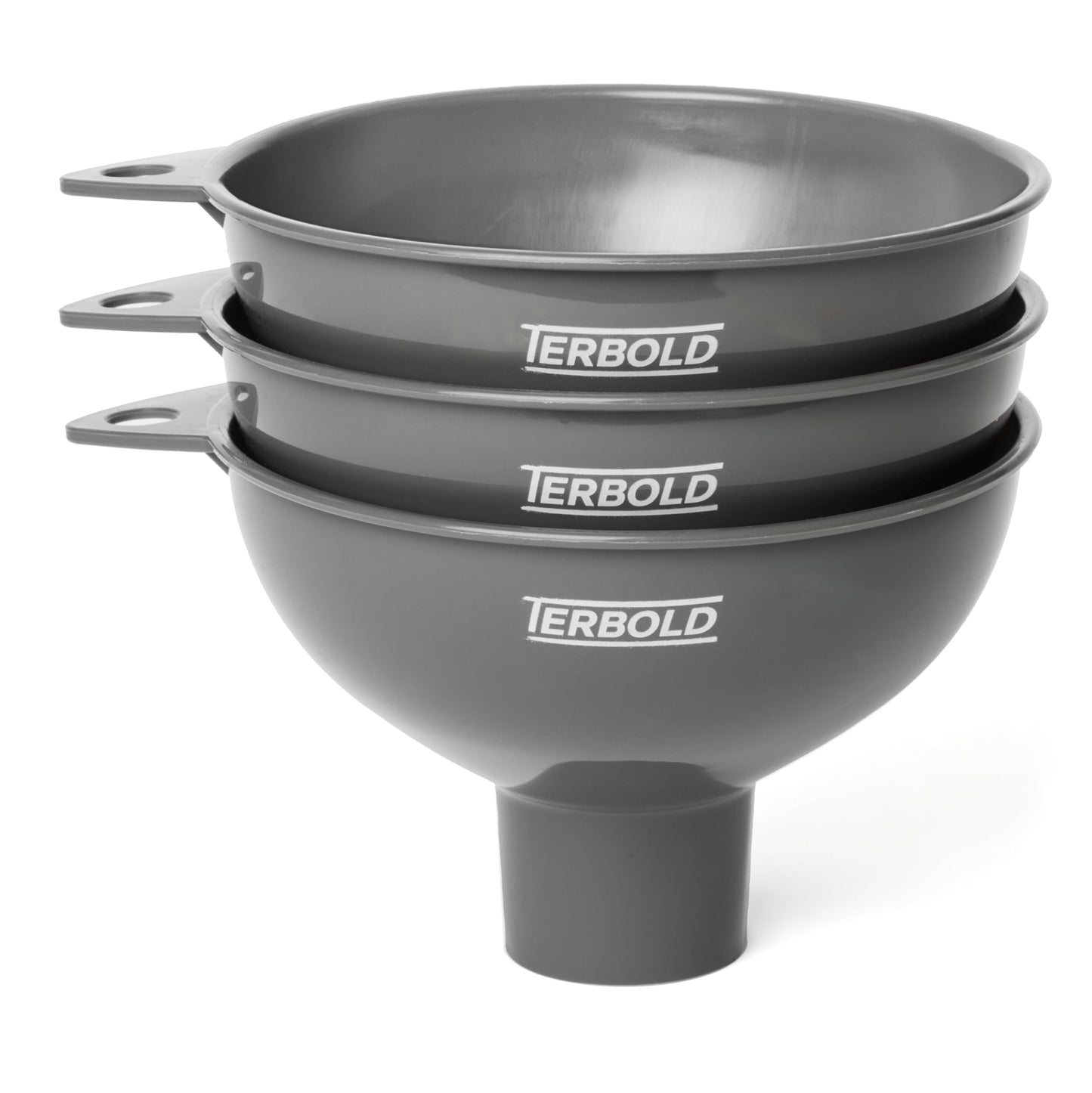 Terbold 3pc Wide Mouth Canning Funnels for Filling Bottles and Mason Jars | Large Spout Quick Fill Food Grade Plastic Funnels for Kitchen Use (Gray)