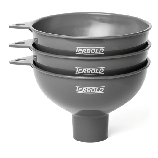 Terbold 3pc Wide Mouth Canning Funnels for Filling Bottles and Mason Jars | Large Spout Quick Fill Food Grade Plastic Funnels for Kitchen Use (Gray)