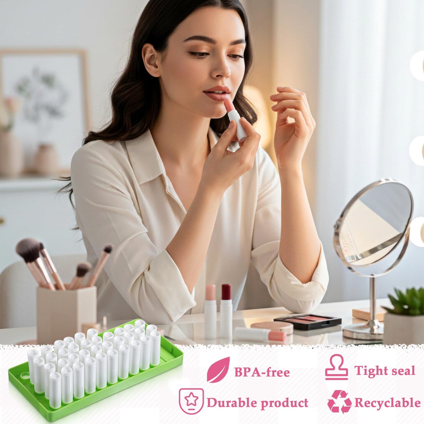 KongTiva 100 Pack Paperboard Lip Balm Tubes with Filling Tray and Spatula Set 0.176 Oz/5g Empty Cardboard Lipstick Tubes for Lip Gloss Container DIY for Lipstick Gloss Deodorant Solid Perfume