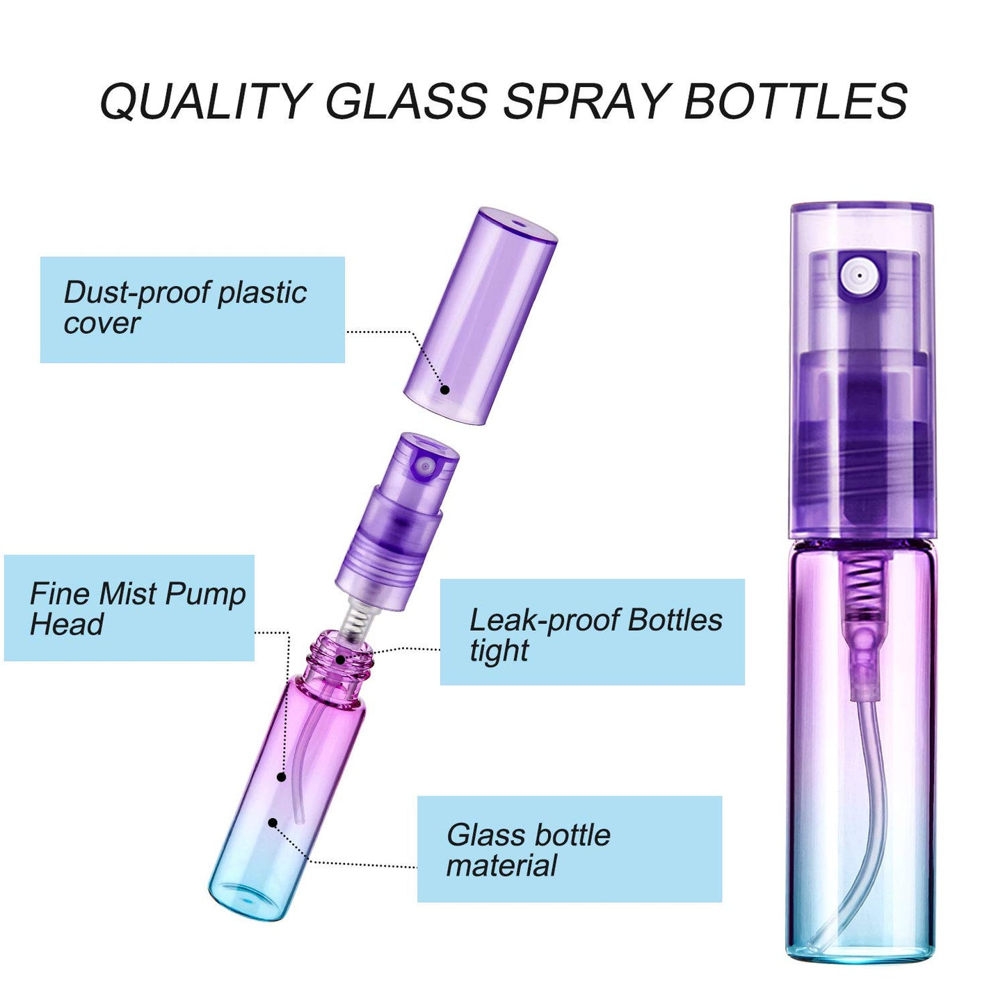 Patelai 24 Pieces Mini Perfume Spray Bottles 4 ml Colorful Glass Bottles Refillable Empty Container Fine Mist Bottle Portable Tube for Cleaning, Travel, Essential Oils, Perfume, 6 Gradient Colors