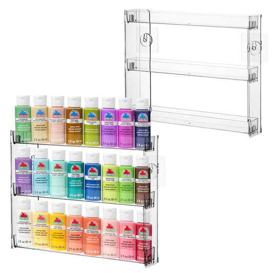 Rainmae 2Pack 3 Tier Paint Storage Display Rack for Apple Barrel Acrylic Paint, Clear Paint Rack, Acrylic Craft Paint Storage Organizer, Miniature Holder for 2oz Bottle, Nail Polish Organizer, Badges