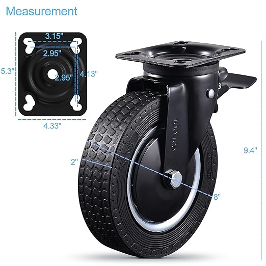 8" Industrial Caster Wheels Set of 4 Durable Heavy Duty All 4 Swivel Locking Casters with 3200 Lbs Load Capacity - Outdoor Rubber Wheels for Cart, Furniture, Workbench - Includes Bolts & Screws…
