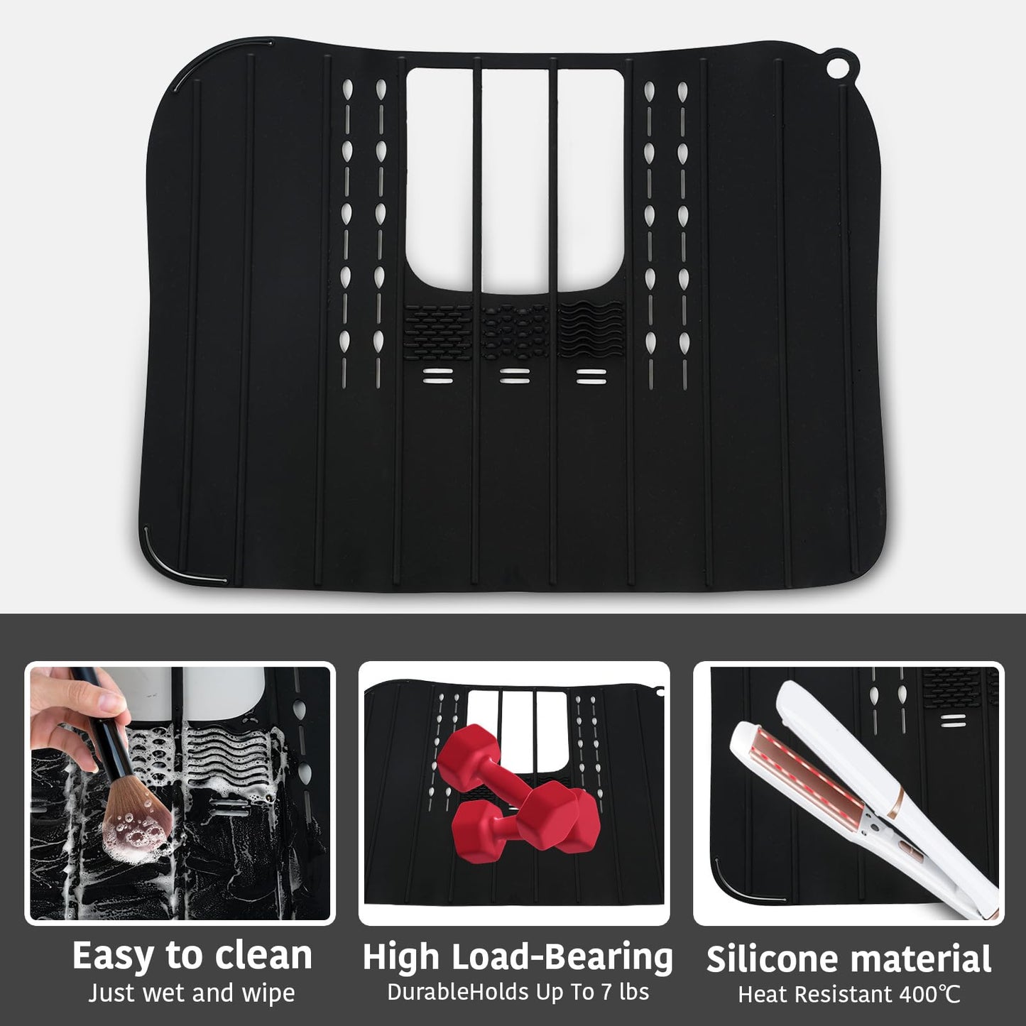 SFBBCLOZ Bathroom Sink Top Cover For Counter Silicone Beauty Makeup Brush Cleaning Mat Multi-Functional Foldable Storage Countertop Mat Black