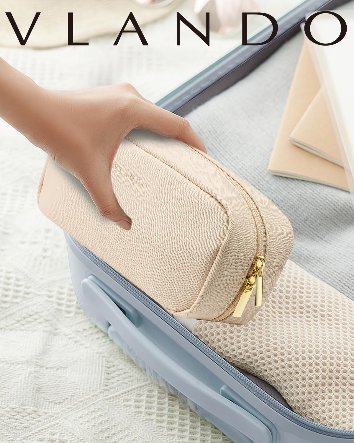 VLANDO Small Makeup Bag,Makeup Pouch,Travel Makeup Organizer Bag Valentines Gifts for Women Purse Travel Accessories Toiletry Bag Skincare Bag-White