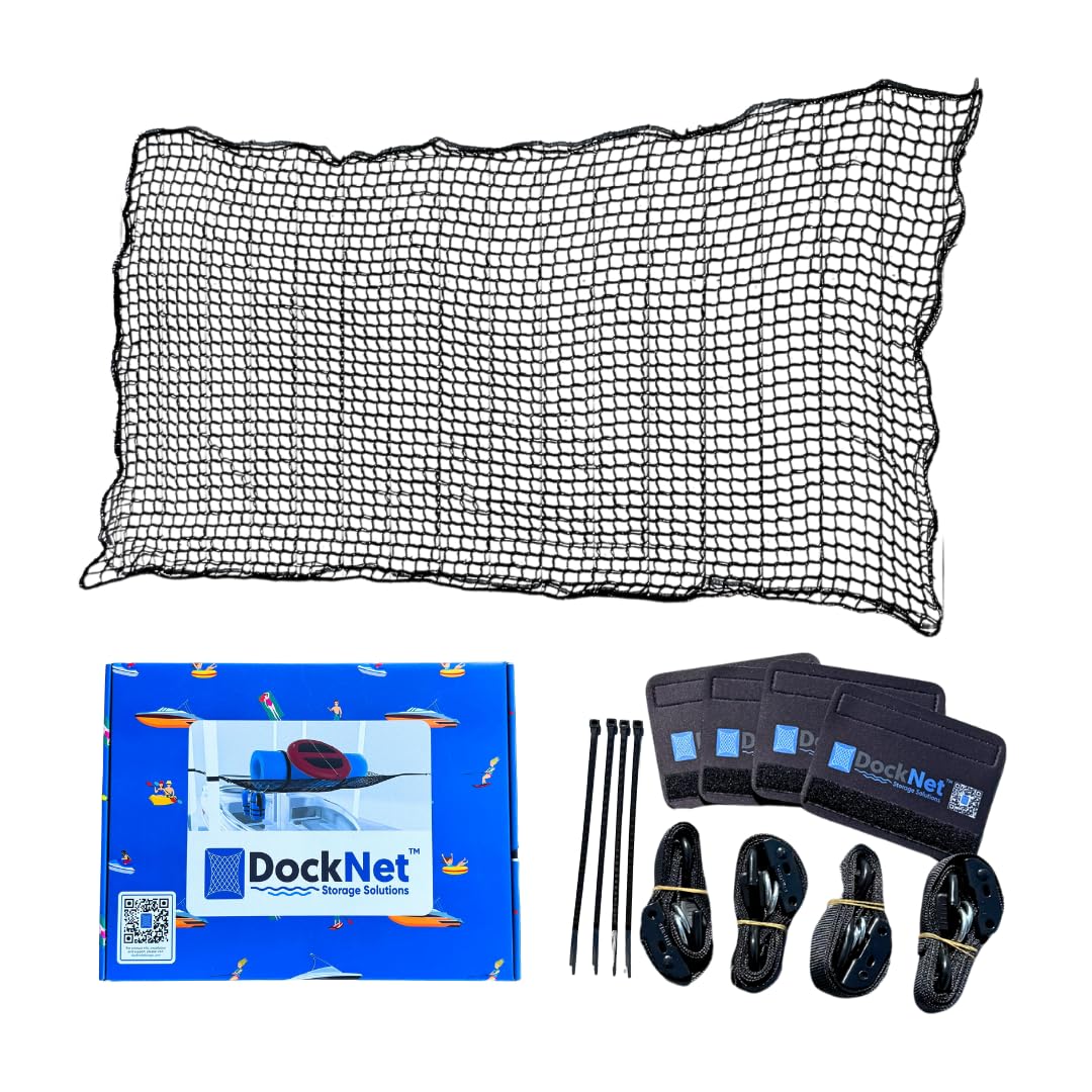 DockNet Storage Net – Heavy-Duty Boat Slip Organizer for Boat Docks | Easy Install Marine Storage Solution for Drying of Towables, Life Jackets, Paddleboards, Inflatables, etc