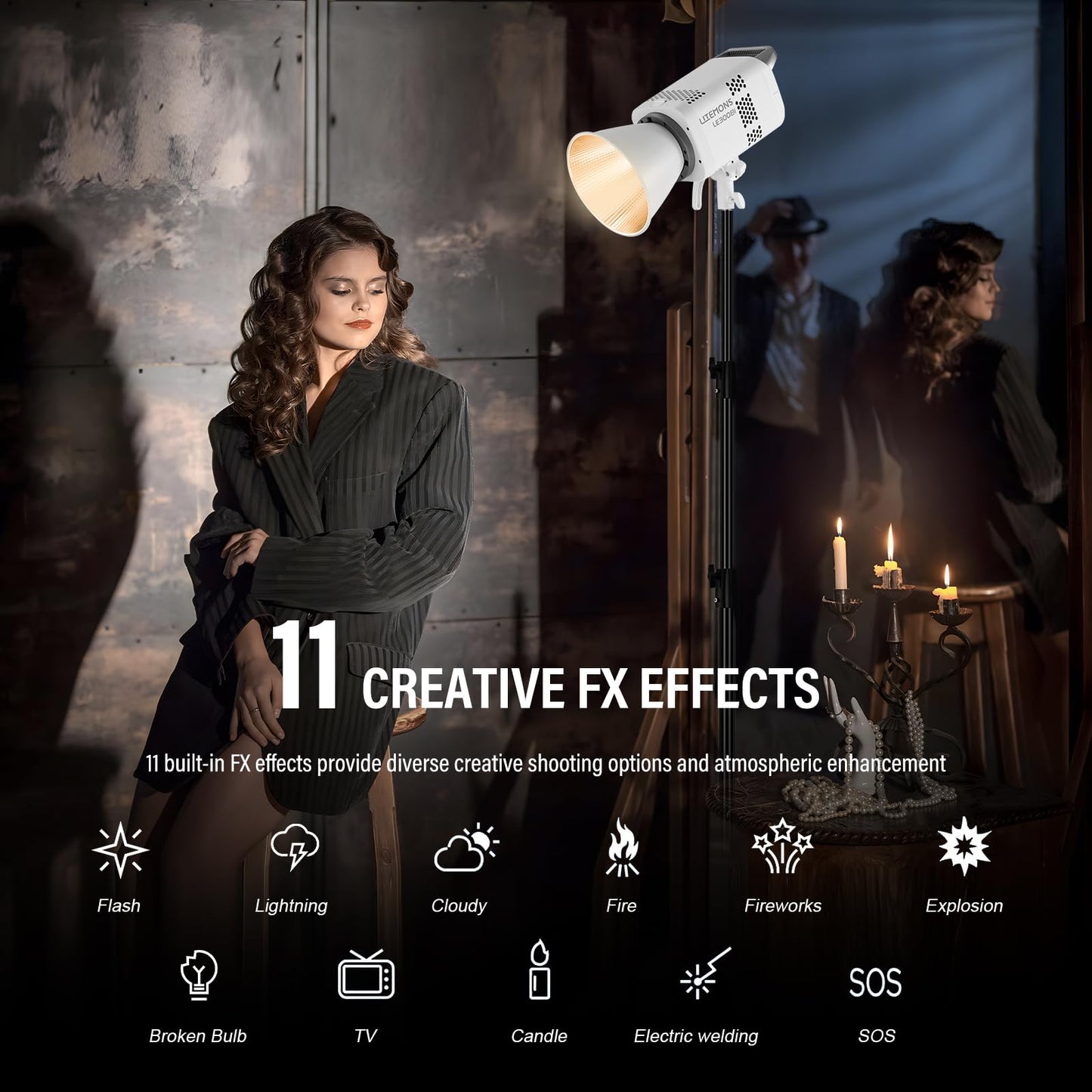 GODOX 3Pack LE300Bi Light Kit, Godox Litemons LE300Bi Video Light with Softbox Light Stand, Bowens Mount, DMX/Bluetooth APP Control, NFC Connection, 2800K~6500K, 58900Lux@1m, CRI/TLCI98, 11 Fx Effects