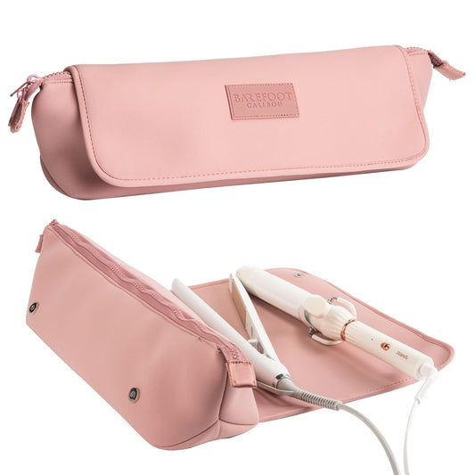 BAREFOOT CARIBOU Hair Tools Travel Bag and Heat Resistant Mat (15.5") for Flat Irons, Straighteners, Curling Iron, and Haircare Accessories, 2-in-1 design, Interior Pockets, Portable Organizer (Dune)