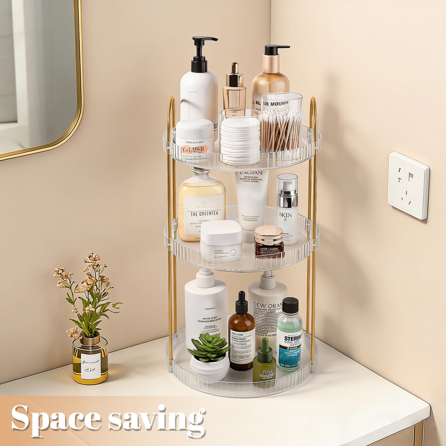 Anyoifax 360° Rotating Makeup Organizer 3 Tier Large Capacity Perfume Skincare Tray for Dresser Spinning Bathroom Counter Organizer for Vanity Lazy Susan Turntable Storage for Kitchen, Clear