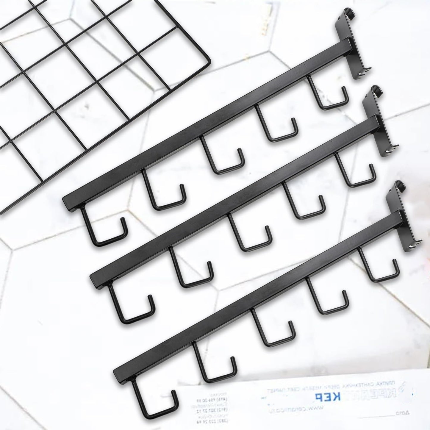 WRINGKIT 6 Pack Gridwall Waterfall Faceout with 5 Hooks, 16.5 Inch Gridwall Waterfall Hangers, Square Straight Arm Hooks for Wire Grid Retail Clothing Display, Grid Wall Accessories