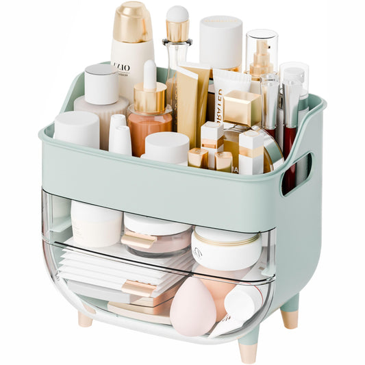 Yieach Green Make up Organizers for Counter,Vanity and Dresser,Bathroom Makeup Organizer Countertop,Large Makeup Storage Organizer for Hair Tool,Beauty Products,Skin Care and Cosmetic Display Cases