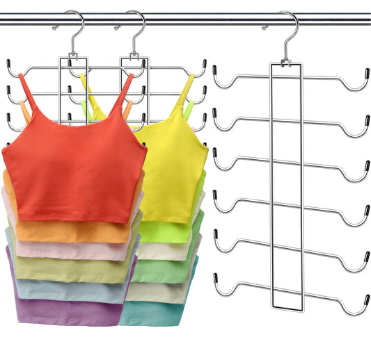 Metal Tank Top Hanger 2 Pack, Space Saving Bra Organizer with 24 Easy Access Hooks, 360° Swivel Closet Organizers and Storage, Apartment College Dorm Room Essentials, Small Space Organization Solution