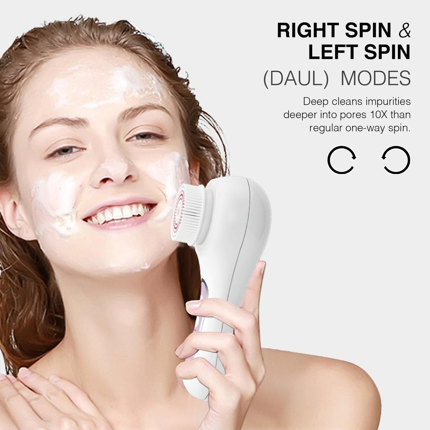 UMICKOO Electric Facial Cleansing Brush, 2-Way Rotating Face Scrubber with 3 Modes, Rechargeable, 5 Brush Heads, IPX7 Waterproof, Deep Pore Cleaning for All Skin Types