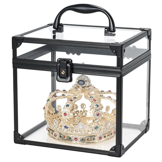 FRENESSA Portable Makeup Case Clear Crown Box Cosmetics Display Case Toiletry Organizer Box Transparent Acrylic Artists Train Case Travel Makeup Tools Storage for Vanity Bathroom Counter Dresser Case