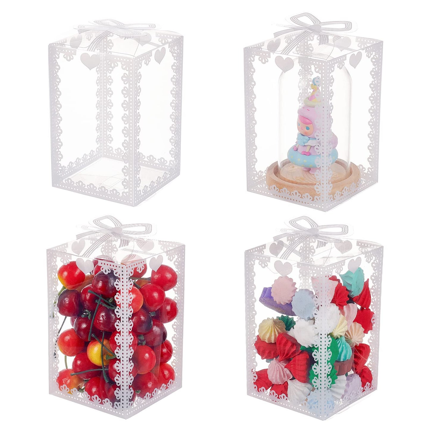 BENECREAT 24PCS 3.5x3.5x5.5 Clear Wedding Favour Boxes with Bowknot Pattern Rectangle PVC Transparent Gift Boxes for Candy Chocolate Valentine's Day, Festival Gift Wrapping
