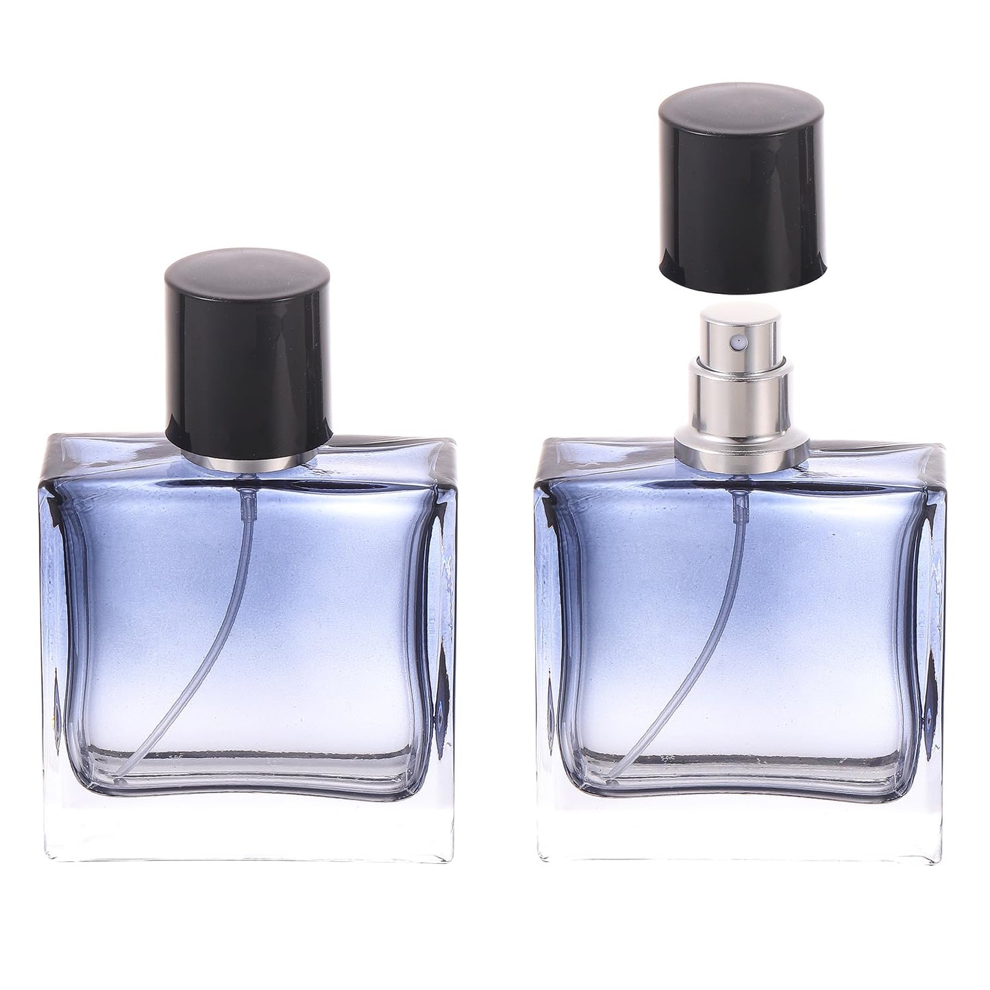 YWG Stone Square Glass Perfume Atomizer Gradient Blue Empty Perfume Spray Bottle Portable Fragrance Fine Mist Spray Bottle Perfume Dispenser for Travel 2 Pack 100ml/3.4oz