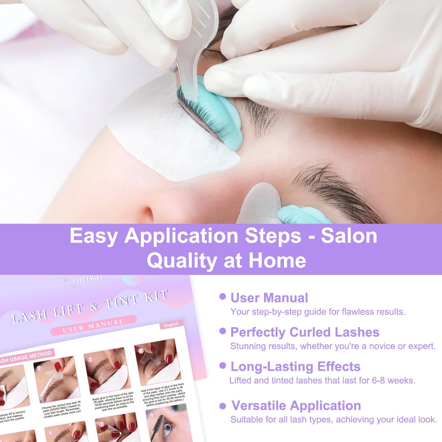 Tovokit Lash Lift Kit, Eyelash Perm Kit, Professional Eyelash Lift Kit and Black Eyebrows & Eyelashes Color Kit, Easy Lash Lift for Beginner at Home