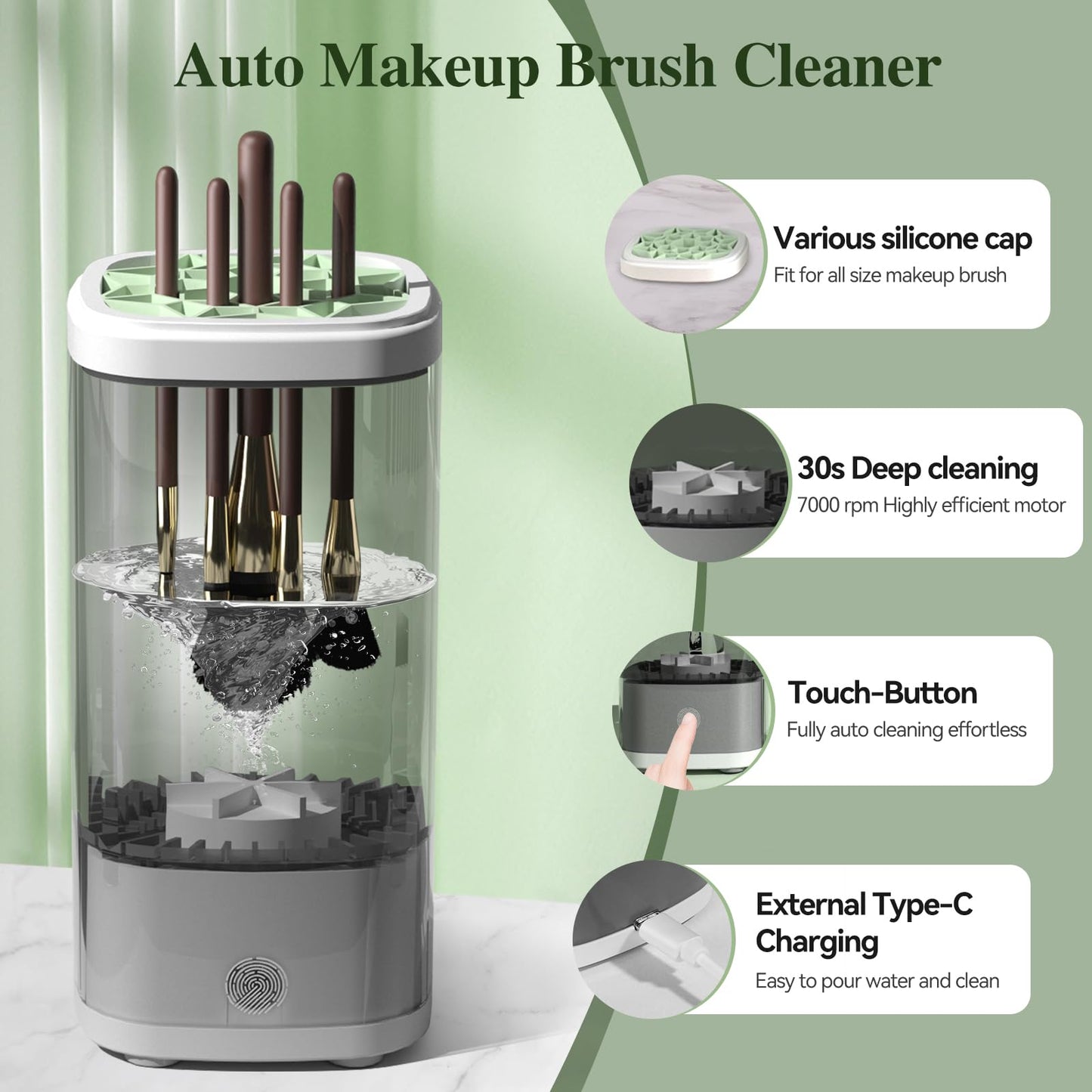 Electric Makeup Brush Cleaner Machine 2026 - Automatic Rotating Brush Washer with Deep Cleaning Technology, Portable Makeup Brush Cleaner for Travel, Home Use, Perfect Gifts for Women (Gray)