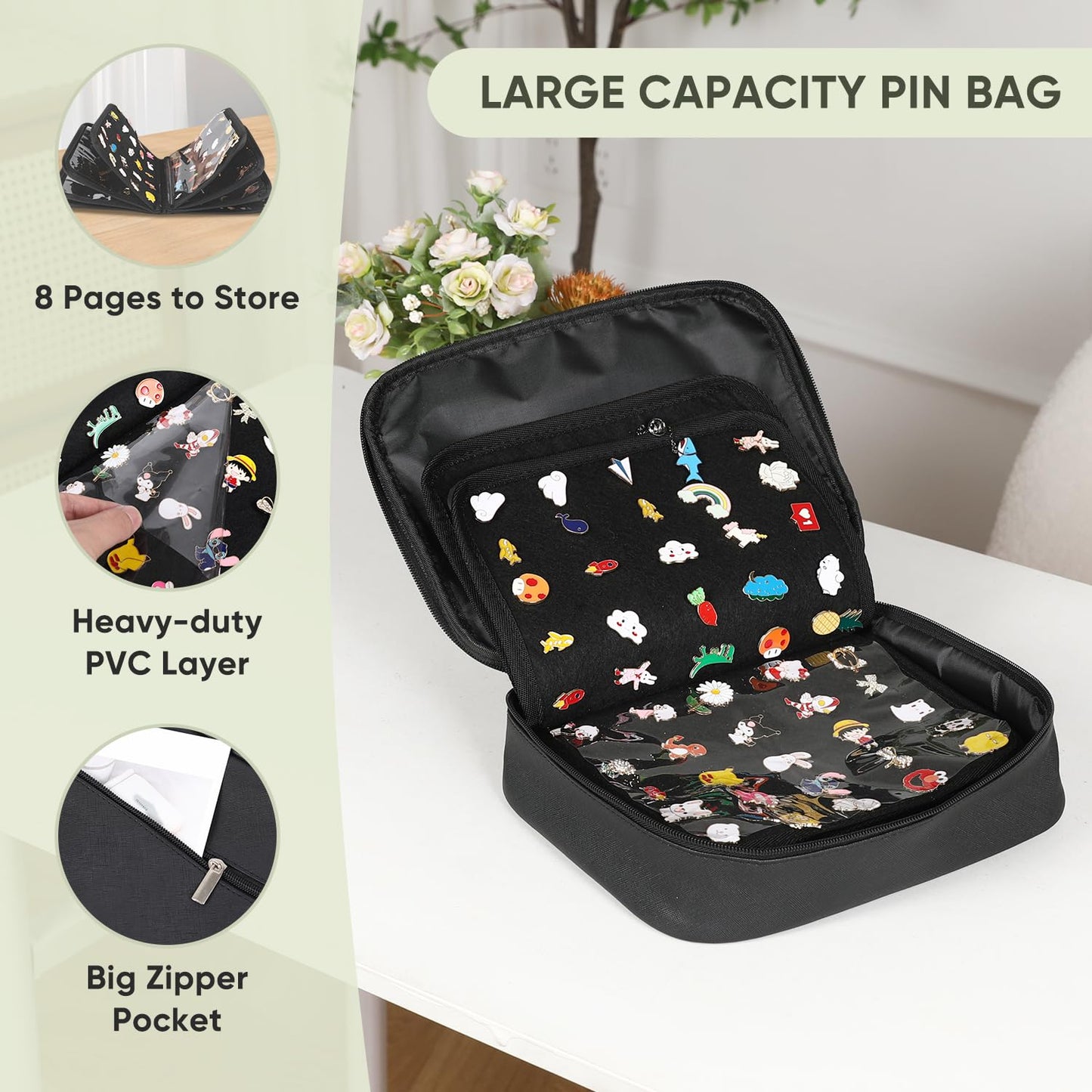 Fruobeyla Pin Display Bag, Letter PU Pin Trading Book with 8 Pages, Waterproof Enamel Pins Holder Board, Suitable as Pin Collection Display Case, L
