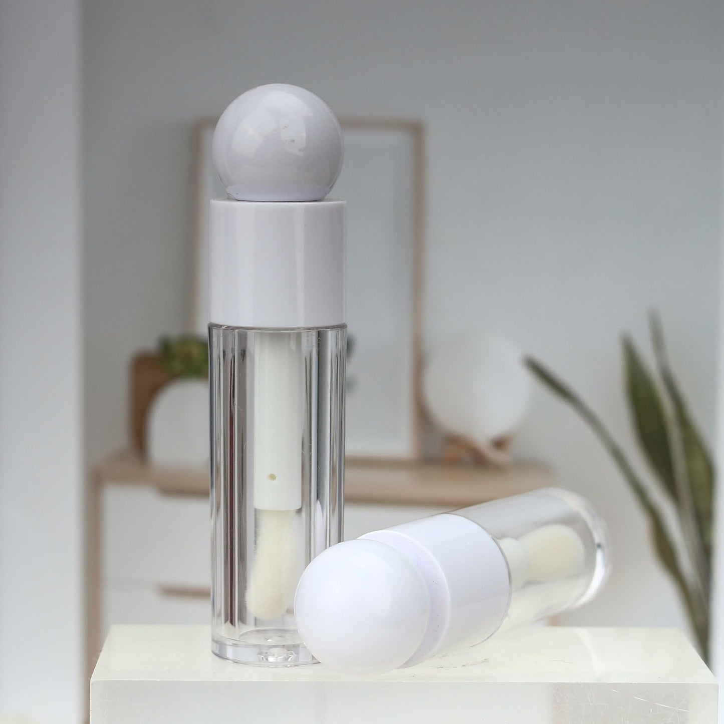 COSIDEA 16pcs 6ml 0.2oz Round White empty lip gloss tubes with large wand for DIY Ball shape lipgloss containers