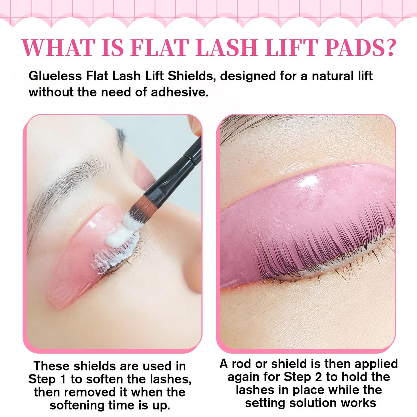 8Pcs Lash Lift Shields Flat, 1mm Thin Korean Lash Lift Pads for Eyelash Straightening and Lifting Super Sticky Glueless Reusable Silicone Lashes Rods for Eyelash Perm Lamination Salon Use(Rose)