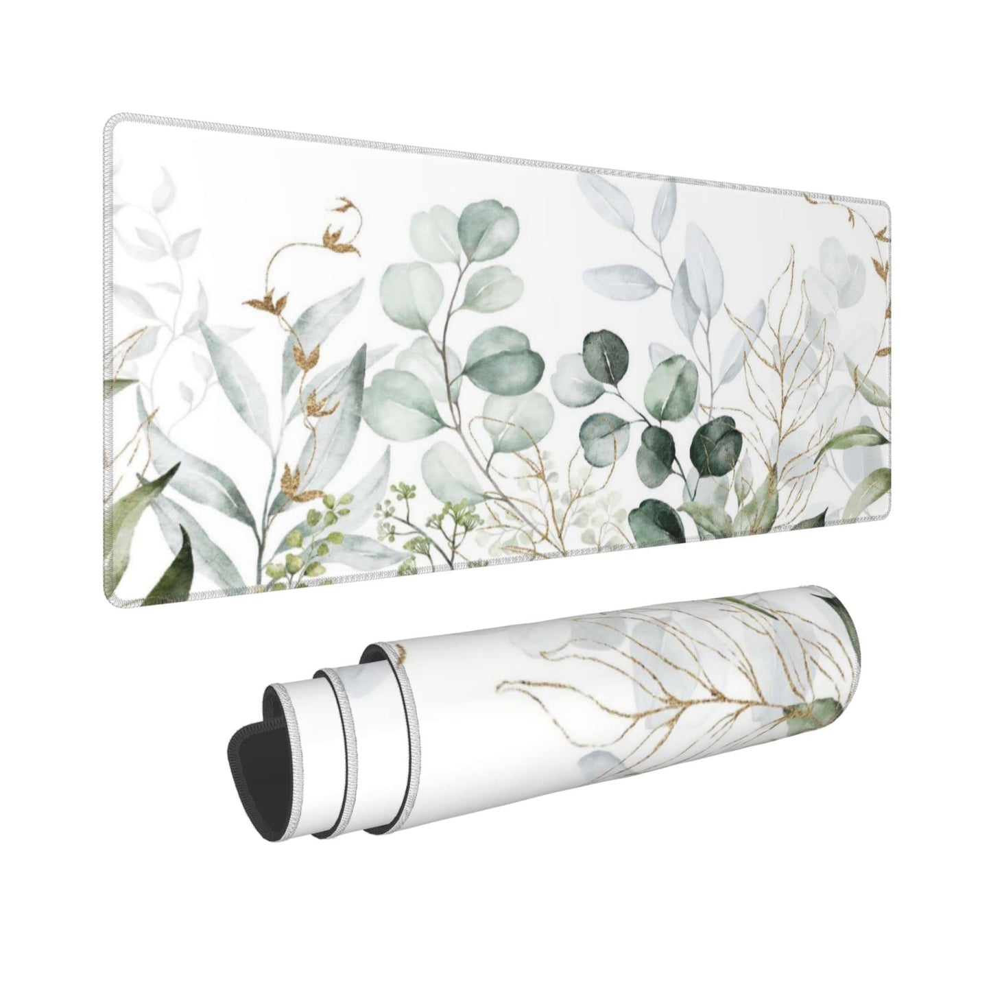 Green Gold Leaves and Branches Extended Big Mouse Pad Large,XL Gaming Mouse Pad Desk Pad,31.5x11.8inch Long Computer Keyboard Mouse Mat Mousepad with 3mm Non-Slip Base for Home Office Work