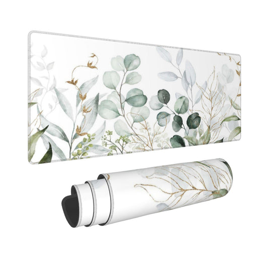 Green Gold Leaves and Branches Extended Big Mouse Pad Large,XL Gaming Mouse Pad Desk Pad,31.5x11.8inch Long Computer Keyboard Mouse Mat Mousepad with 3mm Non-Slip Base for Home Office Work