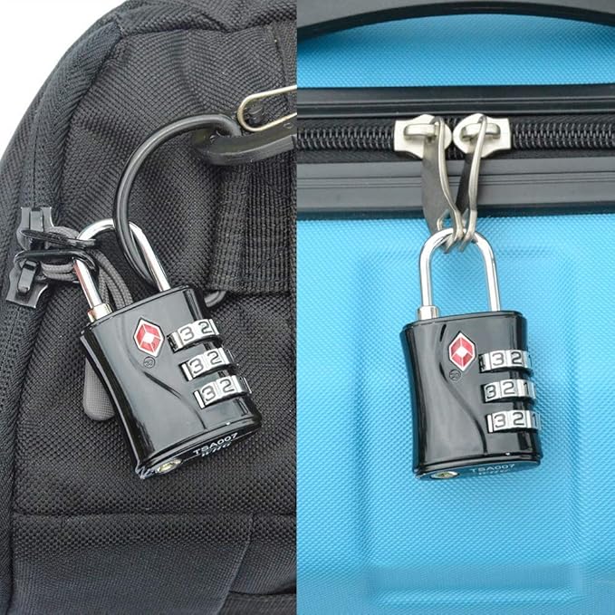 ZHEGE TSA Luggage Lock for Train 4 Pack, 1 Cable (30 Inch), Travel Lock for Backpack, Suitcase, School Gym Locker (Black, 4 Pack)