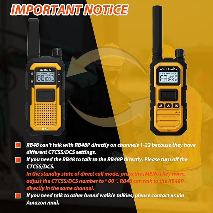 Retevis RB48 Plus Walkie Talkies Long Range, Heavy Duty Rechargeable GMRS Two Way Radios, IP67 Waterproof, Shock Resistant, Group Call, VOX(6 Pack with Gang Charger)
