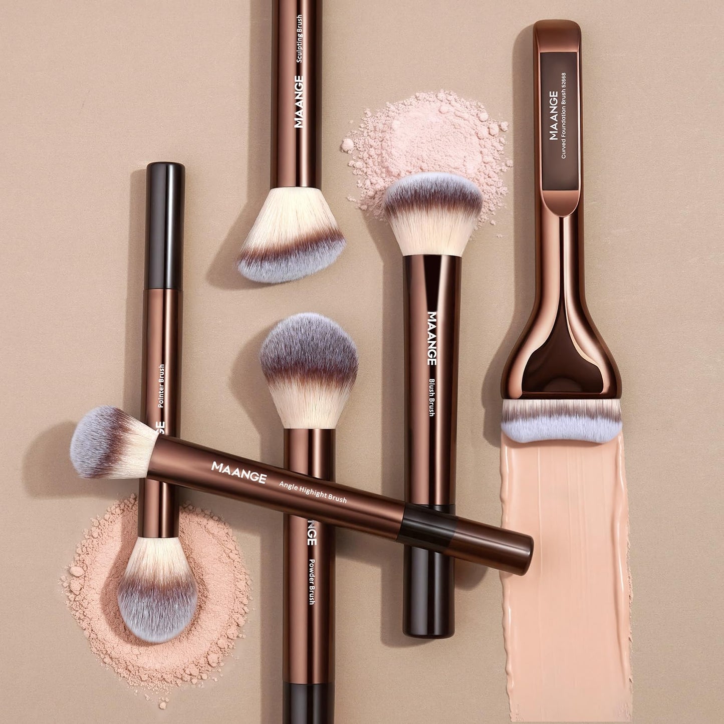 MAANGE 14 PCS Makeup Brushes Professional Make Up Brushes Premium Synthetic Powder Concealers Brushes Travel Makeup Brush Set with Case (Coffee)