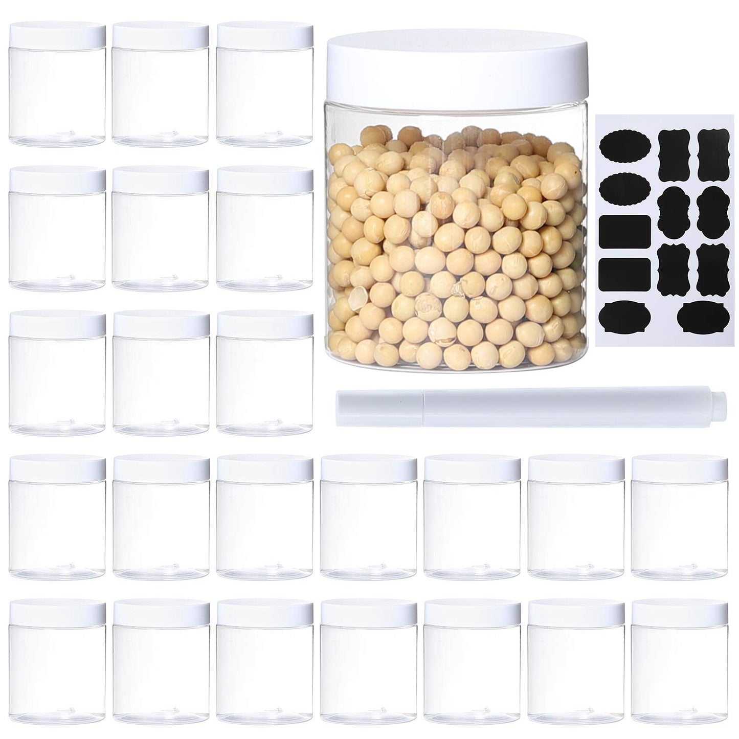 24Pack 8oz Plastic Jar Storage Container with White Lids Airtight Clear Wide-mouth Slime Storage Jars for Cosmetic Cream Light Clay