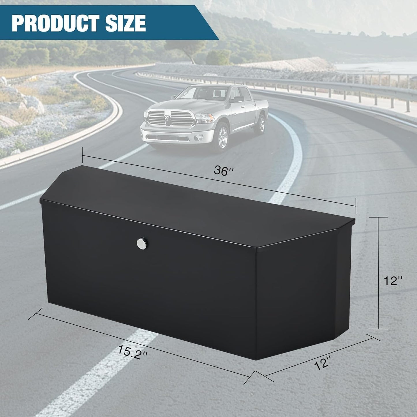 GarveeTech Trailer Tongue Box, Heavy Duty Trailer Tongue Tool Box Storage Organizer with Lock & Keys, Utility Tool Chest for Pickup Truck Bed, RV, SUV, 36" x 12" x 12" (36"-Steel-Black)