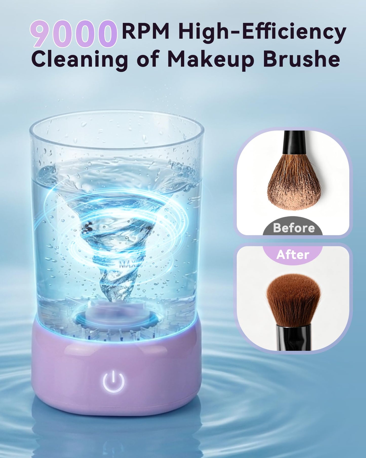 Makeup Brush Cleaner - 9000 RPM Electric Makeup Brush Cleaning Machine, IP65 Portable Make up Brush Cleaner for Makeup Sponges and Brushes