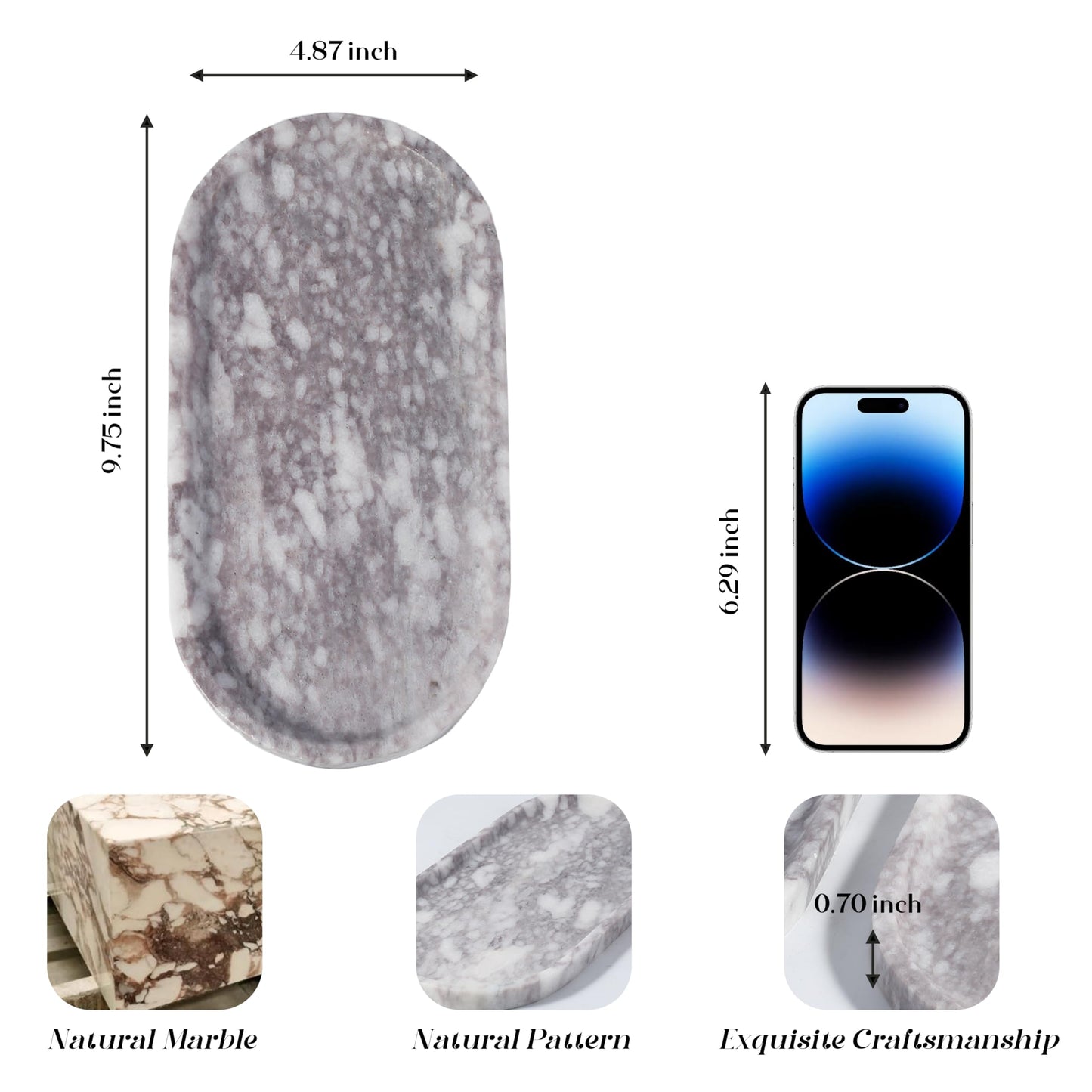 Koville Real Luxurious Natural Marble Vanity Tray, 10"x5" Calacatta Viola Marble Catchall Tray for Bathroom, Stone Perfume Trays Jewelry Dish for Dresser, Genuine Stone Storage Tray for Home Decor