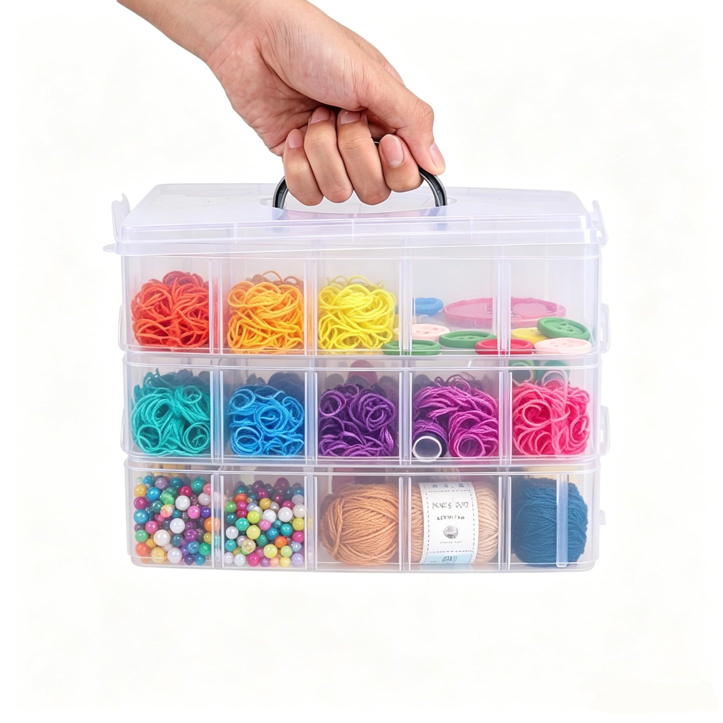 Yesdate 3-Tier Stackable Storage Container Box with Dividers-30 Compartments, Bead Organizers with Latch Lid for Art Craft Storage, Washi Tape, Ornaments, Jewelry, Beauty & Sewing Supplies