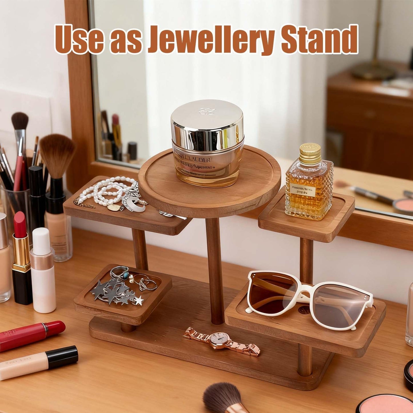 Mulaibdin Jewelry Stand, Wooden Tiered Display Rack, Earring Storage Organizer Display Shelves Collectible, Perfume Bracelet Trays for Crafts Sales, Gifts
