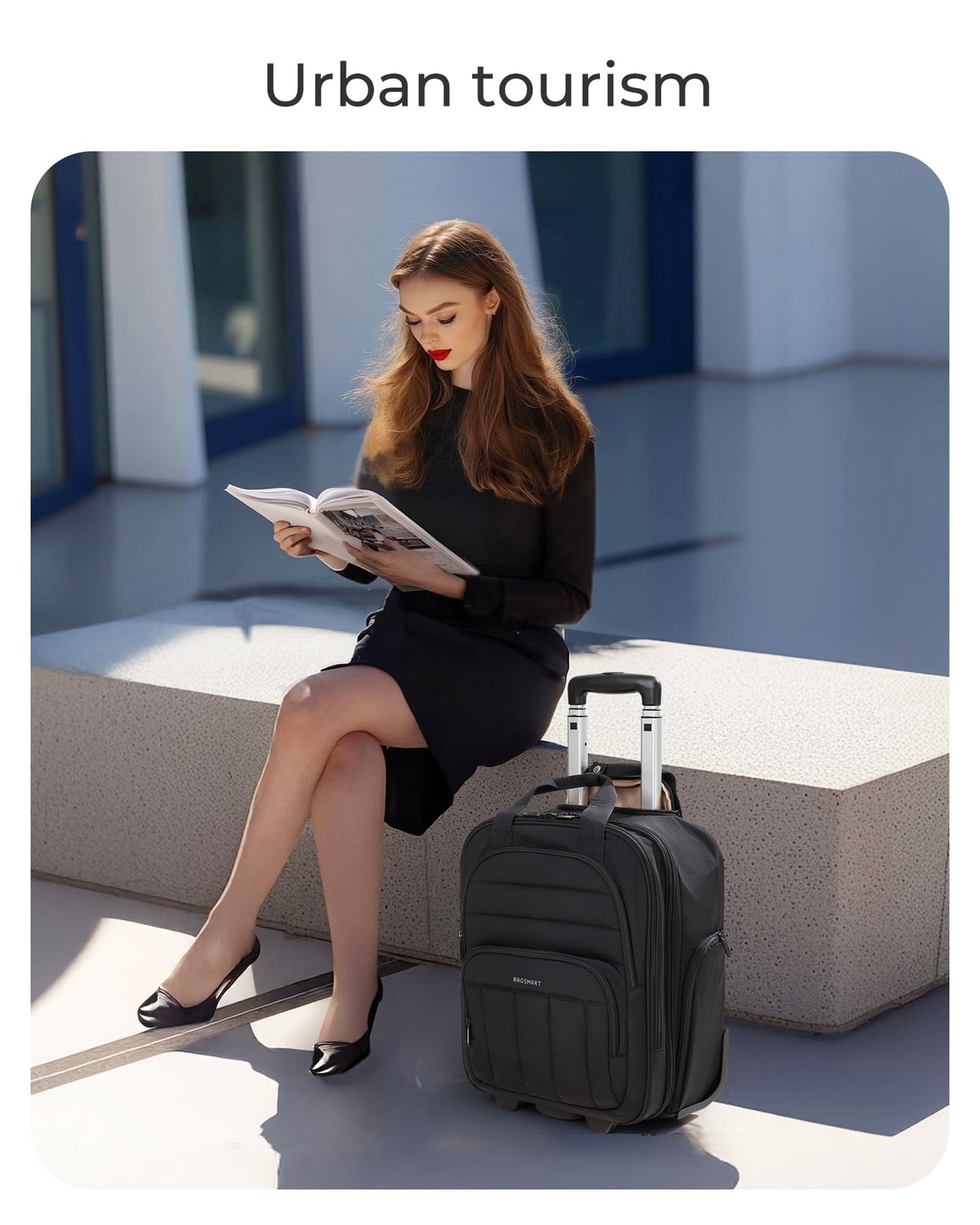 BAGSMART Small Underseat Carry on Luggage with Wheels, 16 inch Small Under Seat Luggage, Lightweight Travel Suitcase for Women, Classic