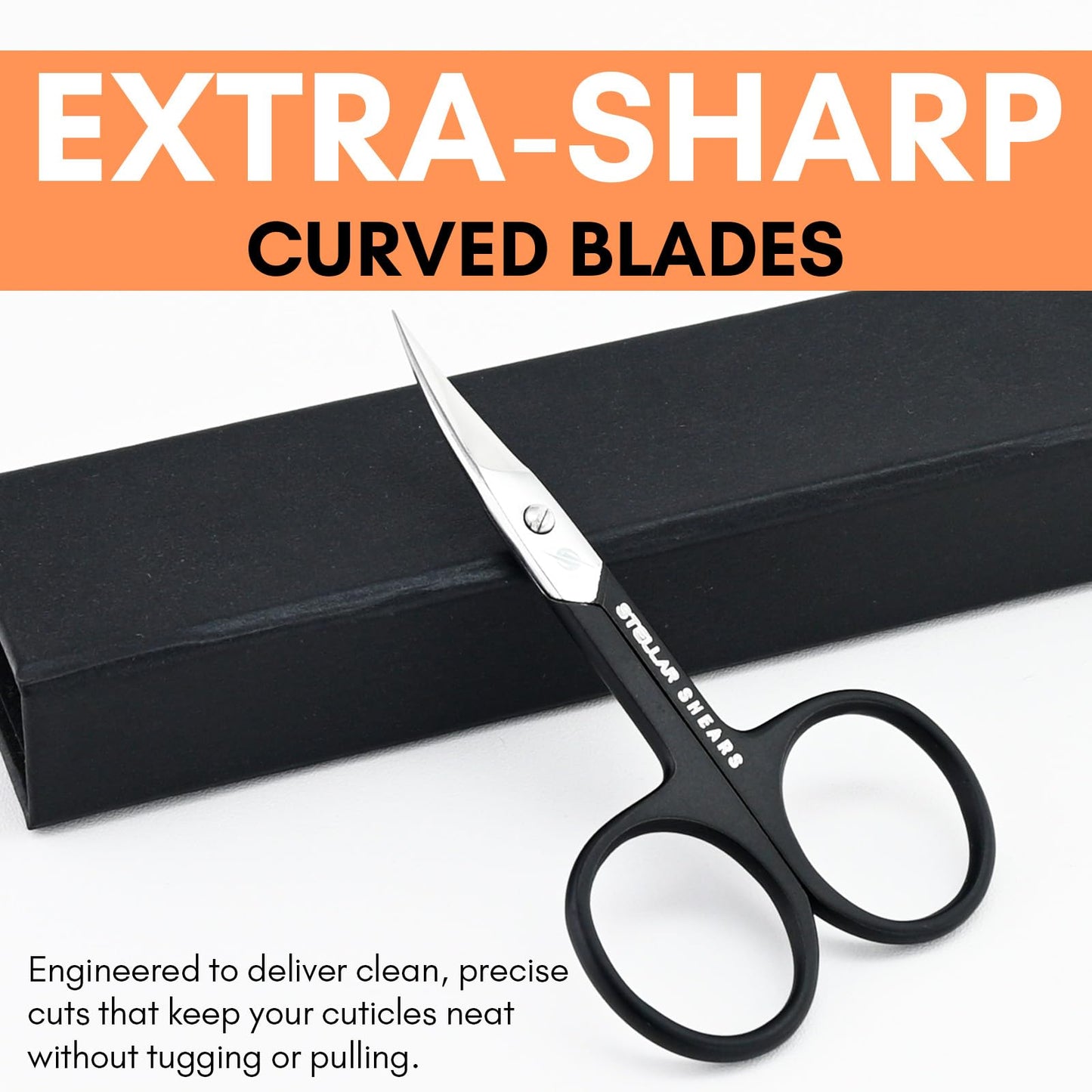 Stellar Shears Precision Cuticle Scissors Extra Sharp Curved Stainless Steel Blades for Professional Nail, Eyebrow & Dry Skin Trimming – Manicure & Pedicure Scissors for Women & Men (Black)