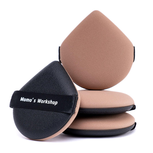 Momo's Workshop Makeup Sponge Water Drop 3Pcs Lychee PU Puff Dry/Wet for Foundation