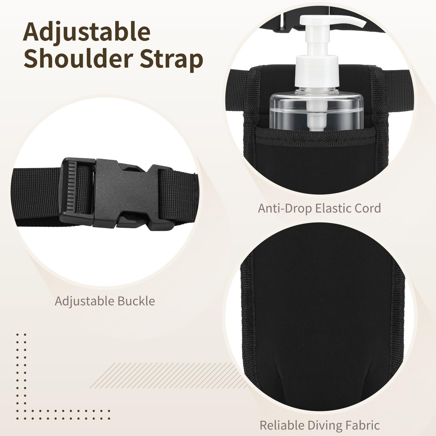 3 Pack Clear Plastic Pump Dispenser Bottles with Adjustable Shoulder Straps, Portable 8.45 fl oz Cosmetic Organizer for Salon, Spa, Travel with Detachable Lids