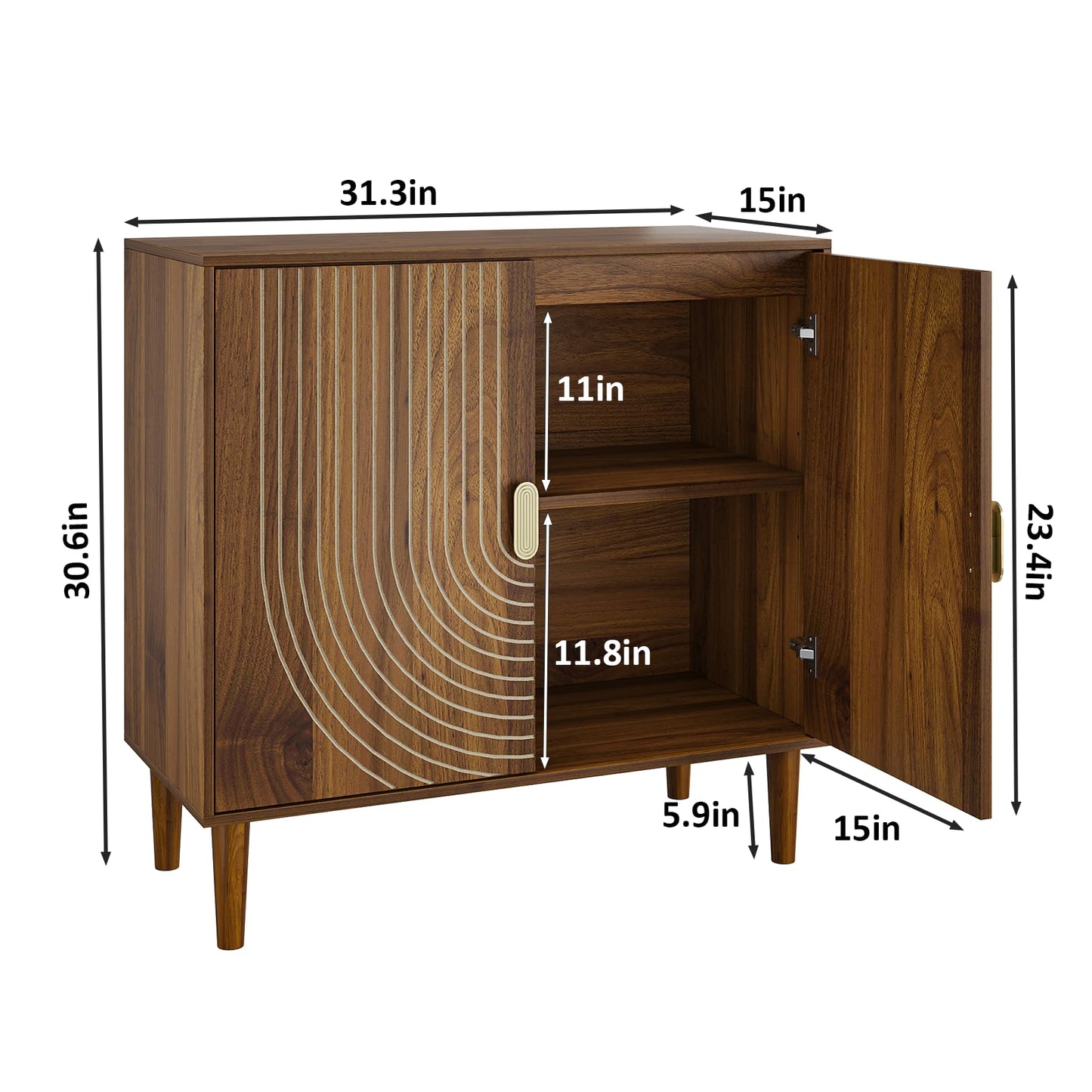 Mino Kesper Sideboard Buffet Cabinet with Storage,Sideboard Buffet with Doors and Adjustable Shelf,Wooden Storage Cabinet, 31.3”W x 15.0”D x 30.6”H (Walnut)