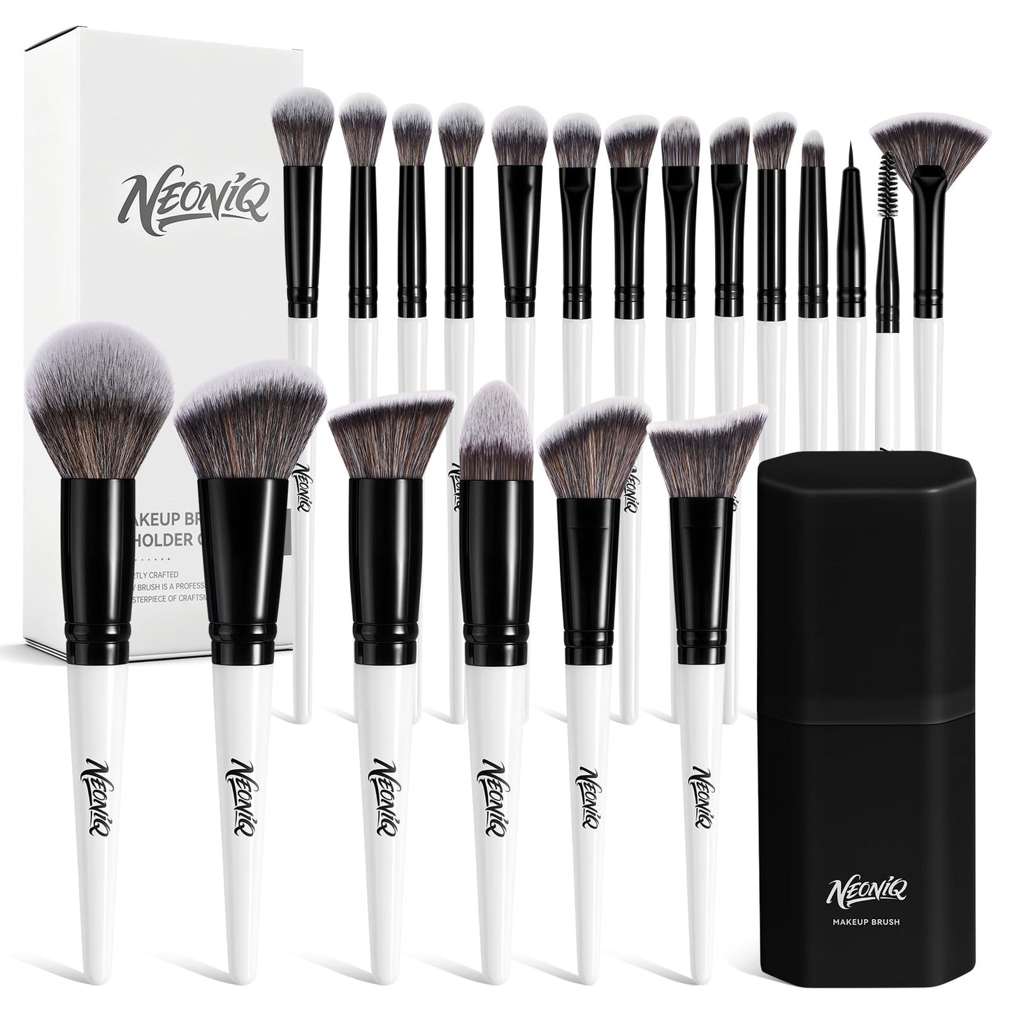 NEINIQ 20 PCS Travel Makeup Brush Set, Makeup brushes, Professional Foundation Eyeshadow Concealer Blush Powder Bronzer Brushes,Versatile Face Make Up Tools with Travel Makeup Case（White）