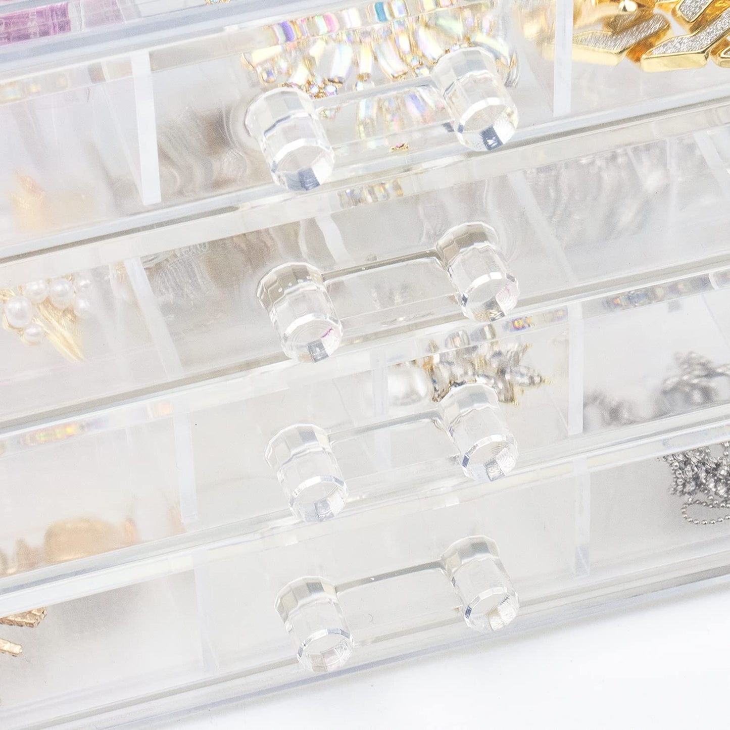 Weiai Clear Acrylic Jewelry Organizer Box 72 Adjustable Grids for Earrings Rings