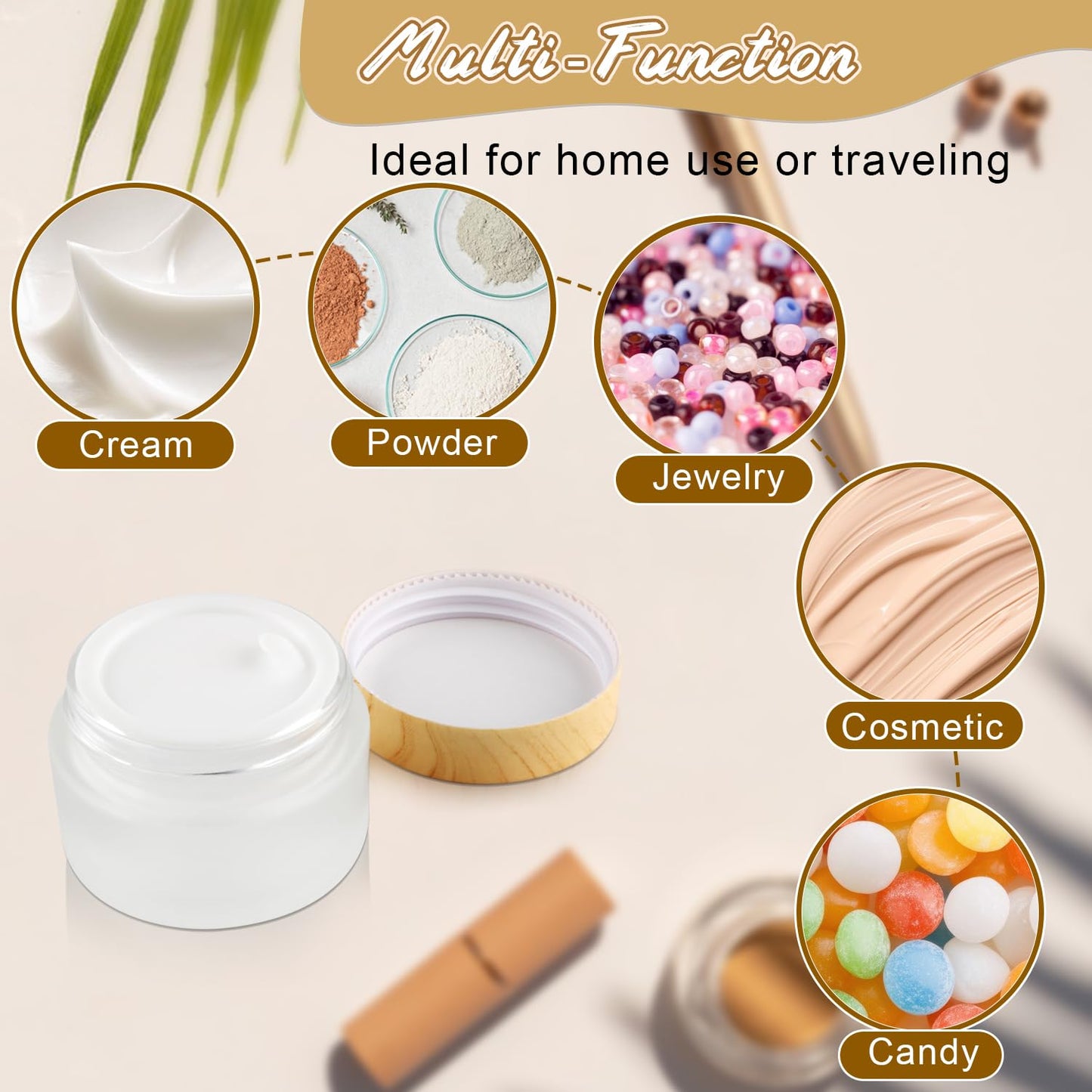 12 Pcs Frosted Glass Cream Jars Refillable Cosmetic Containers Sample Jar with Plastic Wood Grain Lids for Lotion Cream Eyeshadow - 30g/1oz