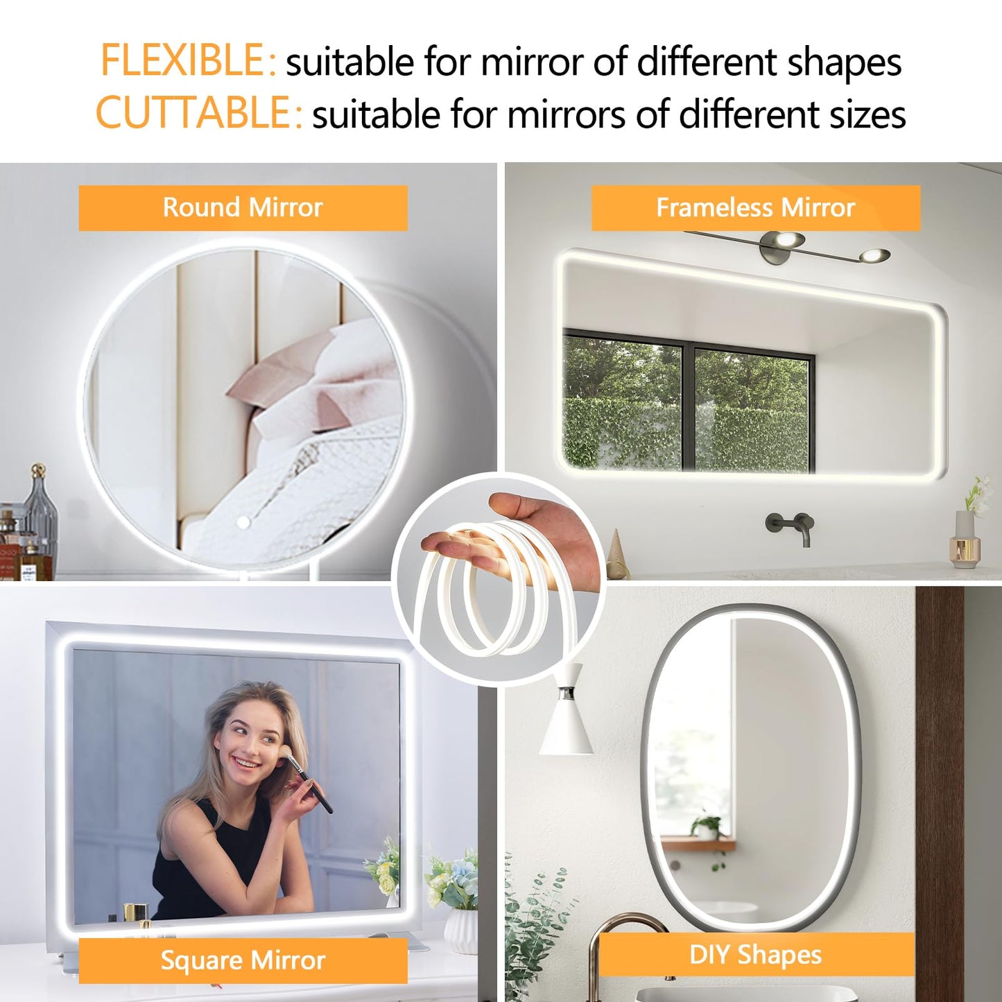 phwii Flexible Vanity Light Strip LED Vanity Lights for Mirror Dimmable Mirror Lights for Makeup Cuttable 6.5ft Makeup Light Strip 6500K Daylight for Dressing Table, Bathroom Mirror, and DIY Mirror
