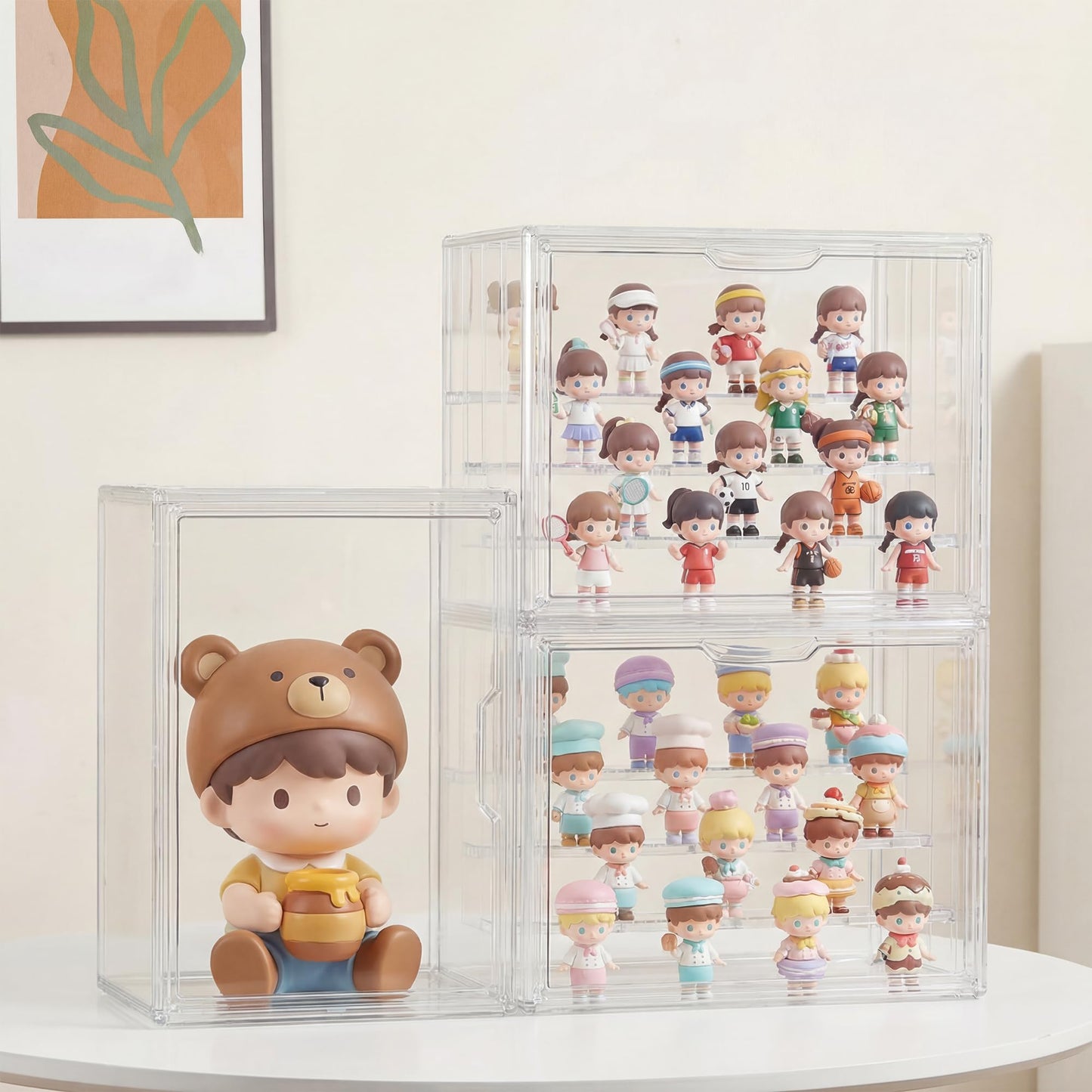 TimberAura Acrylic Display Case for Collectibles, 4-Tier Large Stackable Clear Display Box with Removable Shelves and Magnetic Door, Dustproof Showcase for Figures, 1 Pack