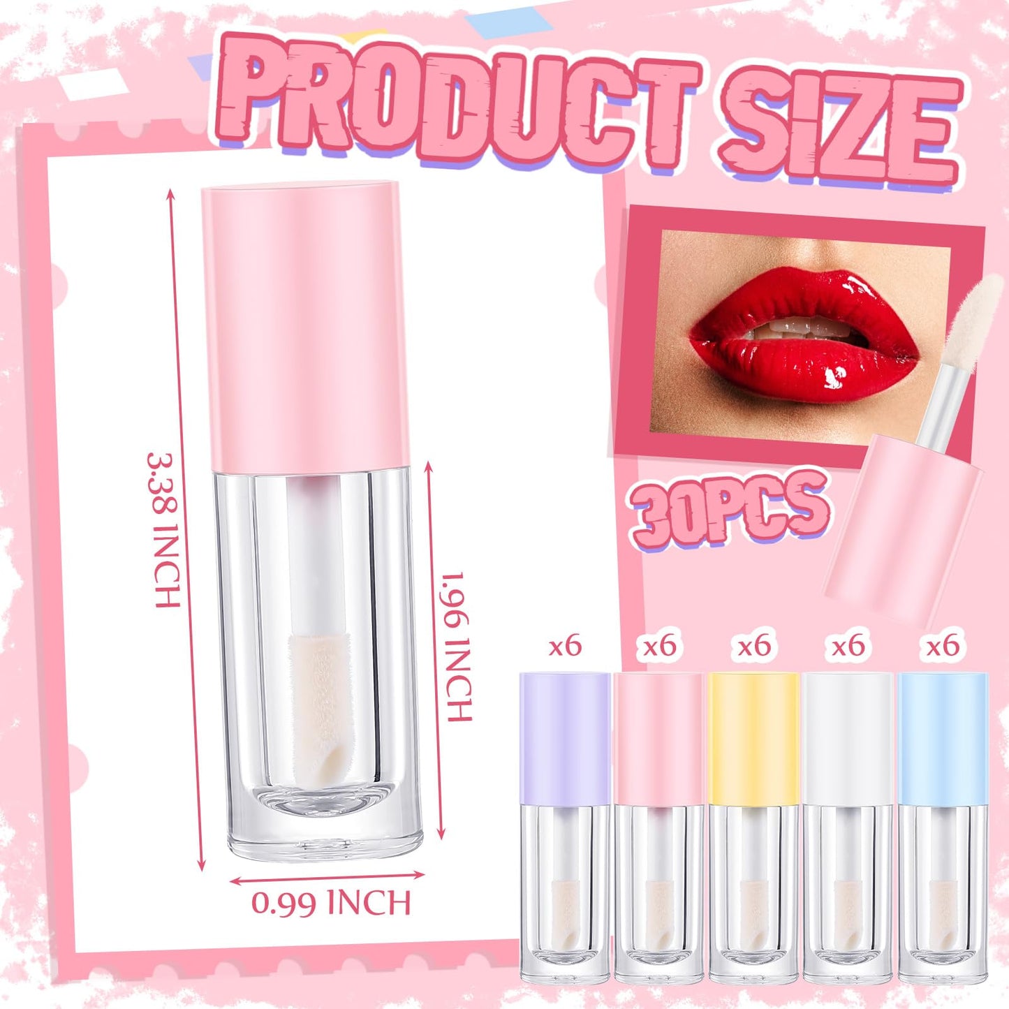 Tatuo 30 Pcs Colorful 6ml Empty Lip Gloss Tubes with Wand Bulk Lip Refillable Gloss Containers Cosmetic Bottles with Rubber Stoppers for Lipstick Eyelash Growth Liquid DIY Makeup Kit
